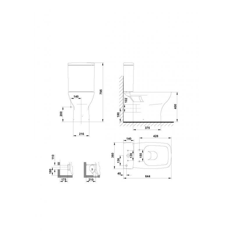 REZERVOR WC STREET SQUARE 3/4.5 L, ALIMENTARE LATERALA, ALB